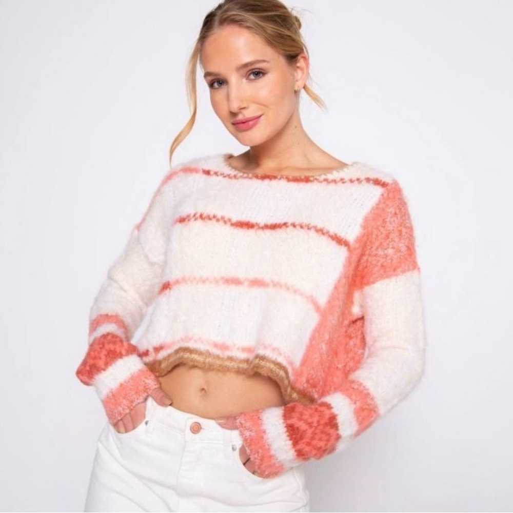 Free People Emerson Fuzzy Cropped Pullover Sweater In Champagne Dream Colors